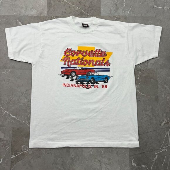 80s Vintage Corvette Graphic Tee Mens XL Nationals Indianapolis Chevy Chevrolet - Picture 1 of 7